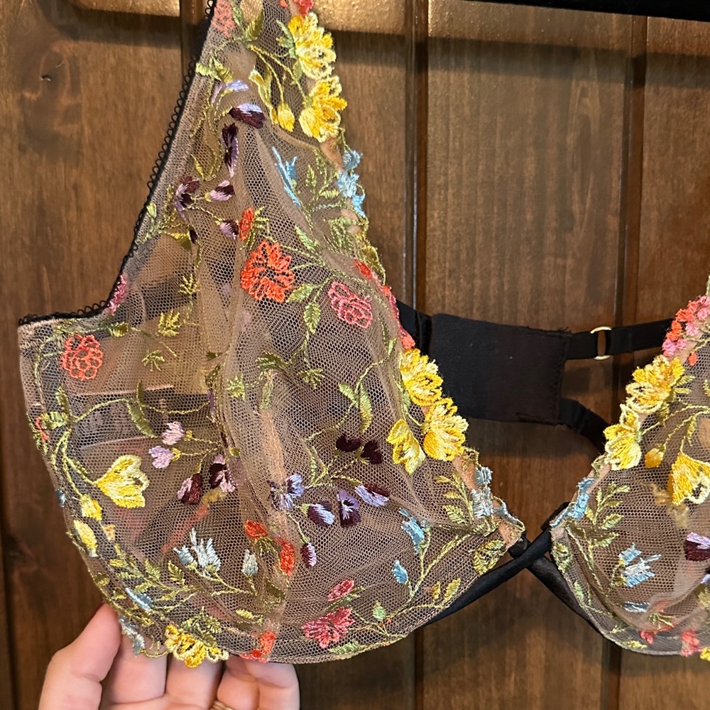 Victoria's Secret Dream Angels Cage Sheer Bra with Floral Embroidery - Picture 2 of 5